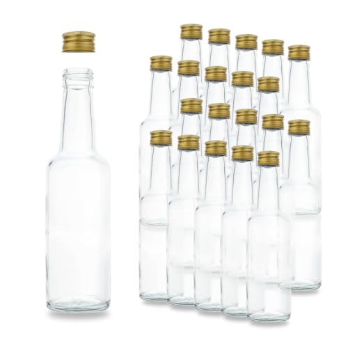 20 Kleine Glasflaschen 250ml (0,25l) mit PP28 Schraubverschluss Gold – leere, kleine Flaschen zum Befüllen, z.B. kleine Weinflaschen, kleine Schnapsflaschen 250ml, Likörflaschen 250ml von flaschenbauer.de