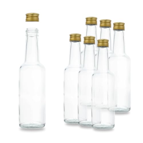 6 Kleine Glasflaschen 250ml (0,25l) mit PP28 Schraubverschluss Gold – leere, kleine Flaschen zum Befüllen, z.B. kleine Weinflaschen, kleine Schnapsflaschen 250ml, Likörflaschen 250ml von flaschenbauer.de