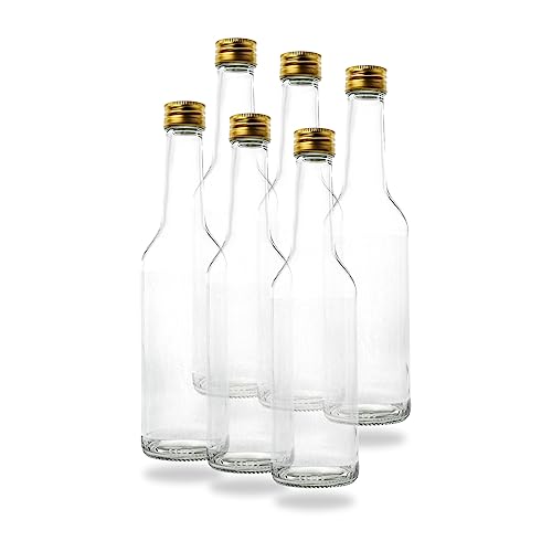 6 Kleine Glasflaschen 350ml (0,35l) mit PP28 Schraubverschluss Gold – leere, kleine Flaschen zum Befüllen, z.B. leere Weinflaschen, kleine Schnapsflaschen, Likörflaschen 350 ml von flaschenbauer.de