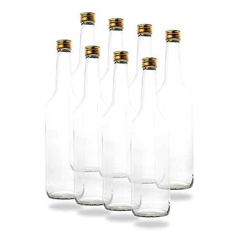 6 leere Glasflaschen 700 ml 0,7 Liter mit PP28 Schraubverschluss Gold – verwendbar als Schnapsflaschen, Likörflaschen 700ml, leere Weinflaschen, Essig und Öl Flaschen Set von flaschenbauer.de