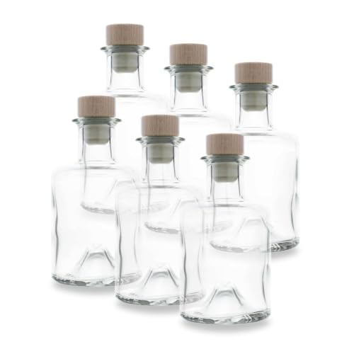 6 kleine Glasflaschen mit Korken – Mini Glasflaschen 200 ml verwendbar als Chagallflaschen, Schnapsflaschen klein, Likörflaschen oder kleine Flaschen zum Befüllen mit Spirituosen Aller Art von flaschenbauer.de