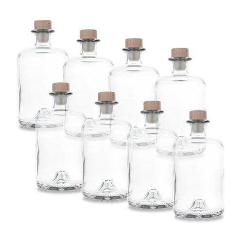 8 Glasflaschen mit Korken – Apothekerflasche 500ml (0,5l) verwendbar als Schnapsflaschen 500ml, Likörflaschen 500 ml oder als Leere Flaschen zum Befüllen 500 ml mit Spirituosen Aller Art von flaschenbauer.de