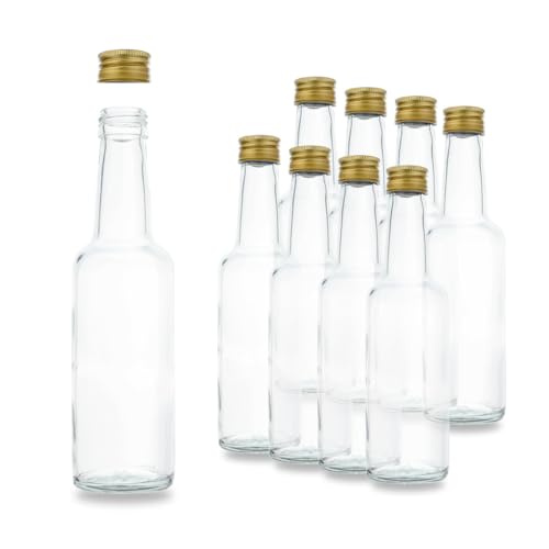 8 Kleine Glasflaschen 250ml (0,25l) mit PP28 Schraubverschluss Gold – leere, kleine Flaschen zum Befüllen, z.B. kleine Weinflaschen, kleine Schnapsflaschen 250ml, Likörflaschen 250ml von flaschenbauer.de