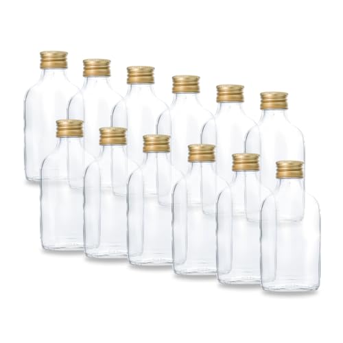 Flaschenbauer.de Glas - 12 Kleine Glasflaschen 100ml Mit Schraubverschluss (28 mm, Gold) - Verwendbar Als Likörflaschen von flaschenbauer.de