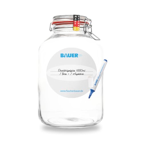 Flaschenbauer - 1-teiliges Set Drahtbügel-Vorratsgläser 4880ml, geeignet als Einmach - und Fermentierglas, zur Aufbewahrung zum Befüllen, leere Drahtbügelgläser - Inklusive Etiketten - Made in Germany Flaschenbauer - 1-teiliges Set Drahtbügel-Vorratsgläser 4880ml, geeignet als Einmach - und Fermentierglas, zur Aufbewahrung zum Befüllen, leere Drahtbügelgläser - Inklusive Etiketten - Made in Germany von flaschenbauer.de