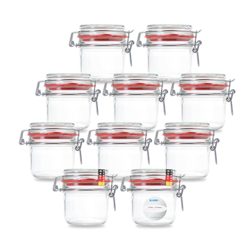 Flaschenbauer - 10-teiliges Set Drahtbügel-Gläser 255 ml geeignet als Einmach- und Fermentierglas, zur Aufbewahrung und zum Befüllen, Gläser mit Drahtbügel – Made in Germany, inklusive Etiketten Flaschenbauer - 10-teiliges Set Drahtbügel-Gläser 255 ml geeignet als Einmach- und Fermentierglas, zur Aufbewahrung und zum Befüllen, Gläser mit Drahtbügel – Made in Germany, inklusive Etiketten von flaschenbauer.de