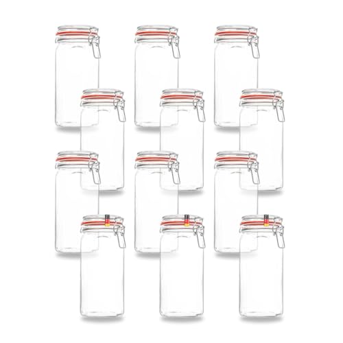 Flaschenbauer - 12 -teiliges Set Drahtbügel-Vorratsgläser 1550ml, geeignet als Einmach- und Fermentierglas, zur Aufbewahrung, zum Befüllen, leere Gläser mit Drahtbügel - Made in Germany von BAUER