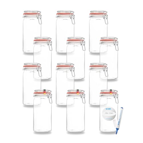 BAUER Flaschenbauer - 12 -teiliges Set Drahtbügel-Vorratsgläser 1550ml, geeignet als Einmach- und Fermentierglas, zur Aufbewahrung, zum Befüllen, Drahtbügelgläser Inklusive Etiketten - Made in Germany BAUER Flaschenbauer - 12 -teiliges Set Drahtbügel-Vorratsgläser 1550ml, geeignet als Einmach- und Fermentierglas, zur Aufbewahrung, zum Befüllen, Drahtbügelgläser Inklusive Etiketten - Made in Germany von flaschenbauer.de