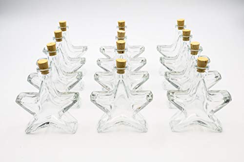 Flaschenbauer - 12 x Leere Glasflaschen 100ml Stern: Mini Glasflaschen mit Korken verwendbar als Weihnachtsgeschirr, kleine Flaschen zum Befüllen, Leere Schnapsflaschen klein, Deko Flaschen von flaschenbauer.de