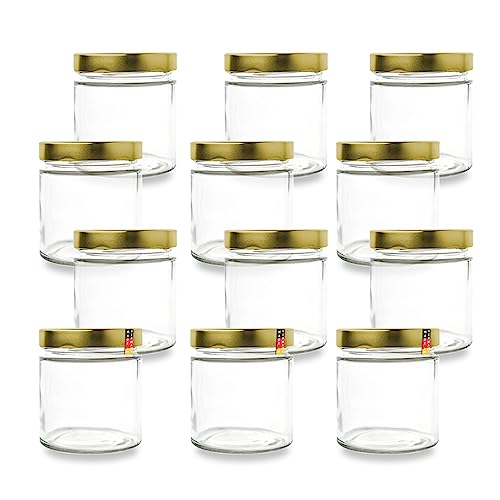 Flaschenbauer - 12er Set Konservengläser 410ml | Einmachgläser mit 82mm TO Deep-Mündung & Goldenen Deckeln | Ideal zum Einkochen, Konservieren & Lagern von Marmelade, Obst, Gemüse und Gewürzen von flaschenbauer.de