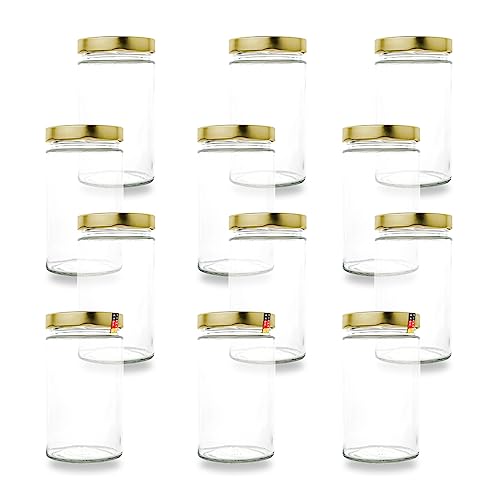 Flaschenbauer - 12er Set Vorratsgläser 720ml | 82mm Deep-Schraubdeckel | Einmachgläser mit Golden Deckeln | Perfekte Vorratsdosen aus Glas zum Einkochen & Aufbewahren von Obst, Gemüse und Gewürzen von flaschenbauer.de