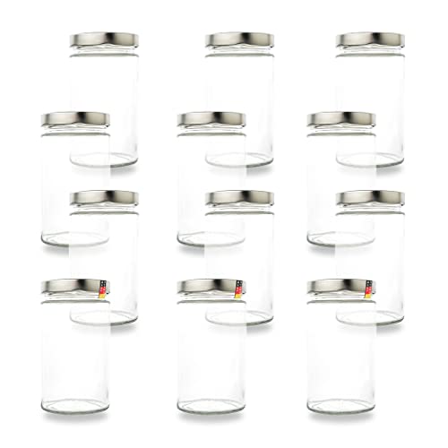 flaschenbauer - 12er Set Vorratsgläser 720ml | 82mm Deep-Schraubdeckel | Einmachgläser mit Silbernen Deckeln | Perfekte Vorratsdosen aus Glas zum Einkochen & Aufbewahren von Obst, Gemüse und Gewürzen von flaschenbauer.de