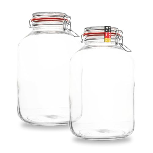 Flaschenbauer - 2-teiliges Set Drahtbügel-Vorratsgläser 4880ml, geeignet als Einmach- und Fermentierglas, zur Aufbewahrung, zum Befüllen, leere Gläser mit Drahtbügel - Made in Germany von flaschenbauer.de