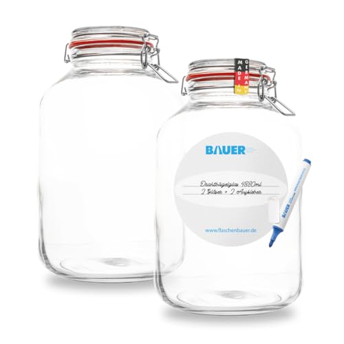 BAUER Flaschenbauer - 2-teiliges Set Drahtbügel-Vorratsgläser 4880ml, geeignet als Einmach- und Fermentierglas, zur Aufbewahrung, zum Befüllen, Drahtbügelgläser Inklusive Etiketten - Made in Germany von flaschenbauer.de