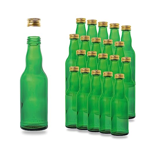 Flaschenbauer - 20 Leere kleine Kropfhals Glasflaschen in Grün mit Schraubverschluss 200 ml zum selbst Befüllen als Saftflaschen, Sirupflaschen, Likörflaschen - mit 28 MCA Verschluss von flaschenbauer.de