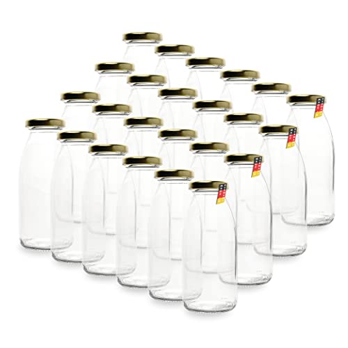 Flaschenbauer - 24 Leere Glasflaschen 250 ml mit Schraubverschluss TO43 0,25l in gold - Zum selbst befüllen von Milchflaschen, Saftflaschen, Smoothie Flaschen von flaschenbauer.de