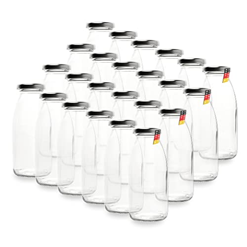 Flaschenbauer - 24 Leere Glasflaschen 250 ml mit Schraubverschluss TO43 0,25l in silber - Zum selbst befüllen von Milchflaschen, Saftflaschen, Smoothie Flaschen von flaschenbauer.de