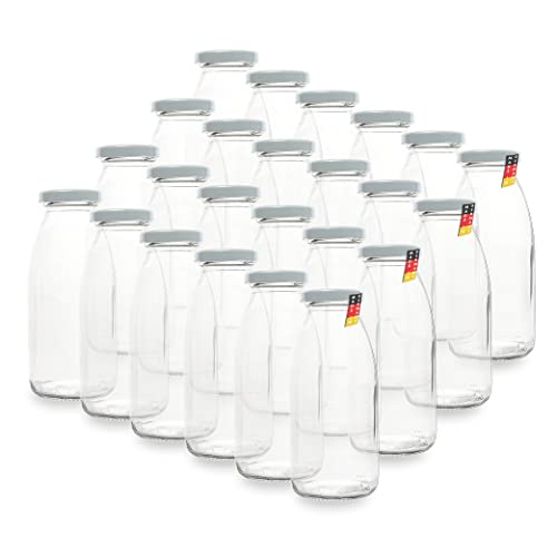 Flaschenbauer - 24 Leere Glasflaschen 250 ml mit Schraubverschluss TO43 0,25l in weiß - Zum selbst befüllen von Milchflaschen, Saftflaschen, Smoothie Flaschen von flaschenbauer.de