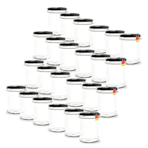 flaschenbauer.de 24er Set Sturzgläser 214 ml inkl. Schwarze Twist Off Deckel TO66 zum Einmachen von Suppen, Babynahrung, Dips oder zur Aufbewahrung von Tee und Kräuter von flaschenbauer.de