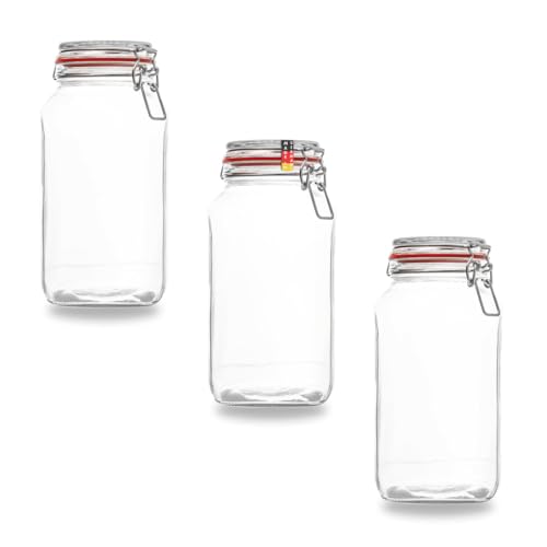 BAUER Flaschenbauer - 3-teiliges Set Drahtbügel-Vorratsgläser 2590ml, geeignet als Einmach- und Fermentierglas, zur Aufbewahrung, zum Befüllen, leere Gläser mit Drahtbügel - Made in Germany von BAUER