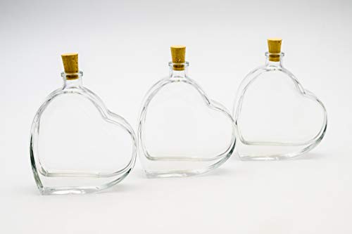 Flaschenbauer - 3 x Herz Flasche Passion: Glasflasche Herz 100 ml - 3 Mini Glasflaschen mit Korken verwendbar, Deko Flaschen von flaschenbauer.de