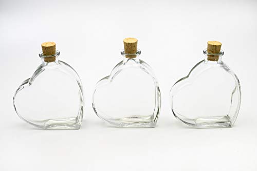 Flaschenbauer - 3 x Herz Flasche Passion: Glasflasche Herz 200 ml - 3 Mini Glasflaschen mit Korken verwendbar als Geschenkidee, kleine Glasflaschen 200ml, Schnapsflaschen klein oder Deko Flaschen von flaschenbauer.de