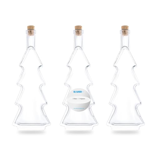 Flaschenbauer - 3 x Leere Glasflaschen 500ml Tannenbaum: Glasflaschen mit Korken verwendbar als kleine Flaschen zum Befüllen, Leere Schnapsflaschen 500ml, Weihnachtsgeschirr, Inklusive Etikett von flaschenbauer.de
