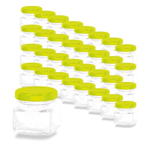 Flaschenbauer - 32 quadratische 40 ml Mini-Gläser mit hellgrünem Schraubdeckel TO 43 - Perfekt für hausgemachte Konserven und DIY-Geschenke Flaschenbauer - 32 quadratische 40 ml Mini-Gläser mit hellgrünem Schraubdeckel TO 43 - Perfekt für hausgemachte Konserven und DIY-Geschenke von flaschenbauer.de