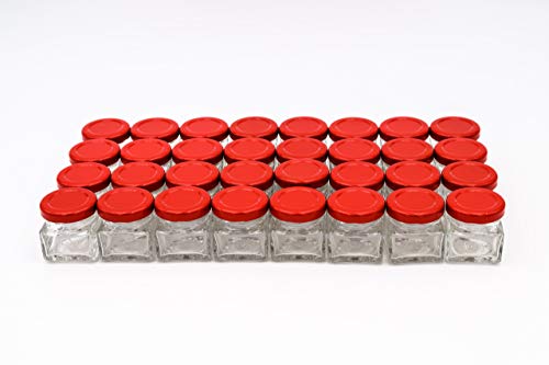Flaschenbauer - 32 Mini Gläser 40 ml quadratisch mit rotem Schraubdeckel TO 43 - Mini Gläser ideal für Konfitüre, Honig oder Gewürze Flaschenbauer - 32 Mini Gläser 40 ml quadratisch mit rotem Schraubdeckel TO 43 - Mini Gläser ideal für Konfitüre, Honig oder Gewürze von flaschenbauer.de