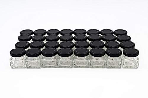 Flaschenbauer - 32 Mini Einmachgläser klein 40 ml Vierkant Gläser mit Schraubverschluss to 43 schwarz - Mini Gläser mit Deckel perfekt als Mini Marmeladengläser klein, Honiggläser Mini von flaschenbauer.de