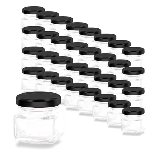 Flaschenbauer - 32 Mini Gläser 40 ml quadratisch mit schwarzem Schraubdeckel TO 43 - Kleine Gläser aus Glas für Konfitüre, Honig und Gewürze Flaschenbauer - 32 Mini Gläser 40 ml quadratisch mit schwarzem Schraubdeckel TO 43 - Kleine Gläser aus Glas für Konfitüre, Honig und Gewürze von flaschenbauer.de