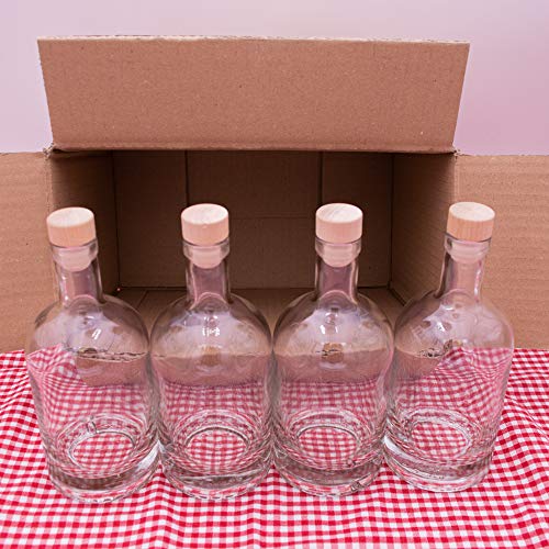 Flaschenbauer - 4 Nocturne Glasflschen 0,5 Liter mit Korken - leere Glasflasche mit 500 ml Volumen - geeignet als Likörflasche, Saftflasche und für Dressings oder Saucen von flaschenbauer.de