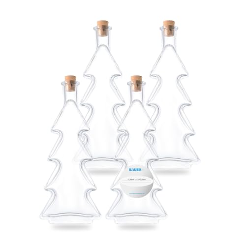 Flaschenbauer - 4 x leere Glasflaschen 200ml Tannenbaum: Mini Korken verwendbar als kleine zum Befüllen, Schnapsflaschen, Weihnachtsgeschirr, Inklusive Etikett Flaschenbauer - 4 x leere Glasflaschen 200ml Tannenbaum: Mini Korken verwendbar als kleine zum Befüllen, Schnapsflaschen, Weihnachtsgeschirr, Inklusive Etikett von flaschenbauer.de