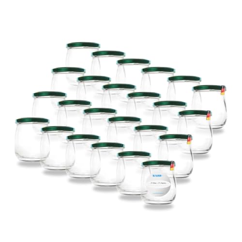 Flaschenbauer 417ml Premium Einmachgläser, 24 x vielseitige Konservengläser mit TO82 Twist-Off Deckel, inklusive Etiketten - für Marmeladen, Honig, Obst, Gemüse - Diverse Farben & Sets [Dunkelgrün] von flaschenbauer.de