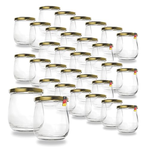 Flaschenbauer 417ml Premium Einmachgläser, 32 x Vielseitige Konservengläser mit Praktischem TO82 Twist-Off Deckel - Perfekt für Marmeladen, Honig, Obst, Gemüse - Diverse Farben & Sets - Gold von flaschenbauer.de