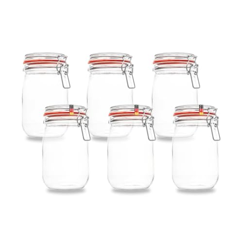 BAUER Flaschenbauer- 6 Drahtbügelgläser 1140ml verwendbar als Einmachglas und Fermentierglas, zu Aufbewahrung, Gläser zum Befüllen - Made in Germany von BAUER