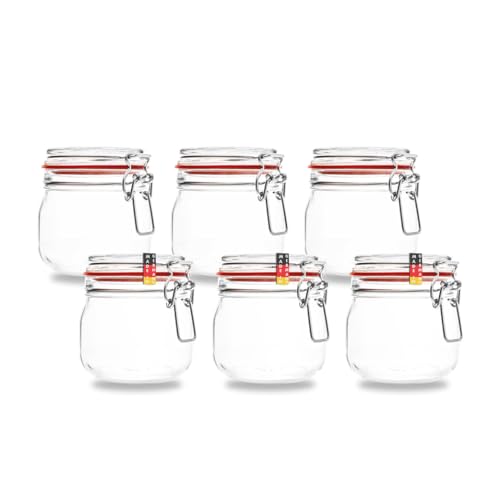 Flaschenbauer- 6 Drahtbügelgläser 634ml verwendbar als Einmachglas und Fermentierglas, zu Aufbewahrung, Gläser zum Befüllen, leere Gläser mit Drahtbügel - made in Germany von flaschenbauer.de