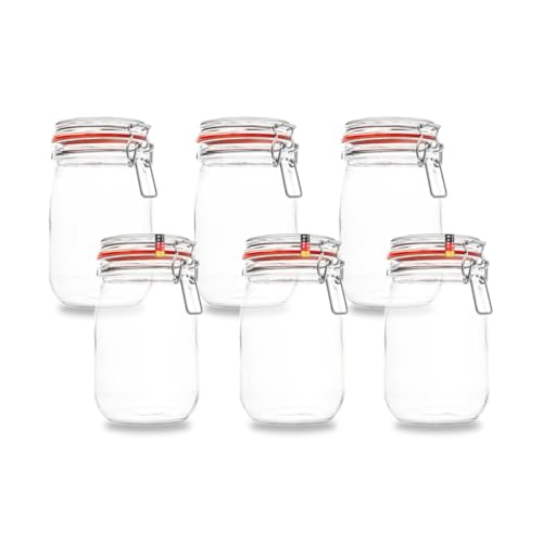 Flaschenbauer - 6-teiliges Set Drahtbügel-Vorratsgläser 1150ml, geeignet als Einmach- und Fermentierglas, zur Aufbewahrung, zum Befüllen, leere Gläser mit Drahtbügel - Made in Germany von BAUER