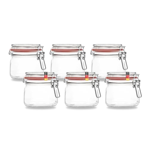 Flaschenbauer - 6-teiliges Set Drahtbügel-Vorratsgläser 550ml, geeignet als Einmach- und Fermentierglas, zur Aufbewahrung, zum Befüllen, leere Gläser mit Drahtbügel - Made in Germany von BAUER