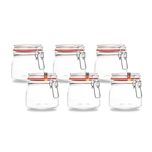 Flaschenbauer - 6-teiliges Set Drahtbügel-Vorratsgläser 630ml, geeignet als Einmach- und Fermentierglas, zur Aufbewahrung, zum Befüllen, leere Gläser mit Drahtbügel - Made in Germany von BAUER