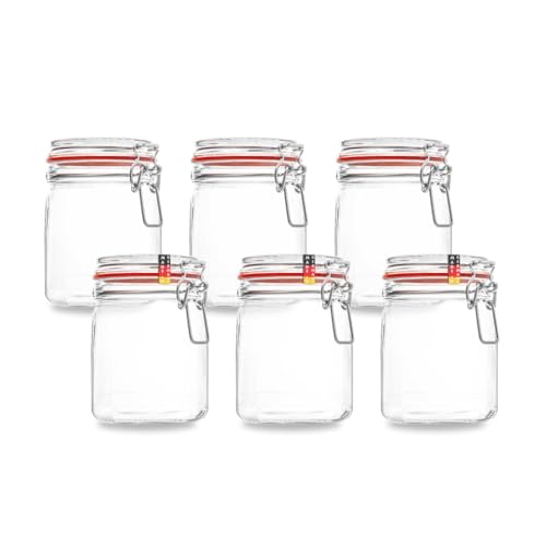 Flaschenbauer - 6-teiliges Set Drahtbügel-Vorratsgläser 900ml, geeignet als Einmach- und Fermentierglas, zur Aufbewahrung, zum Befüllen, leere Gläser mit Drahtbügel - Made in Germany von flaschenbauer.de