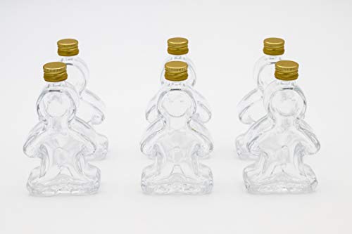 Flaschenbauer - 6 x Leere Glasflaschen 50ml Lebkuchenmann: Mini Glasflaschen mit Schraubverschluss Gold verwendbar als kleine Flaschen zum Befüllen, Leere Schnapsflaschen klein, Likörflaschen von BAUER