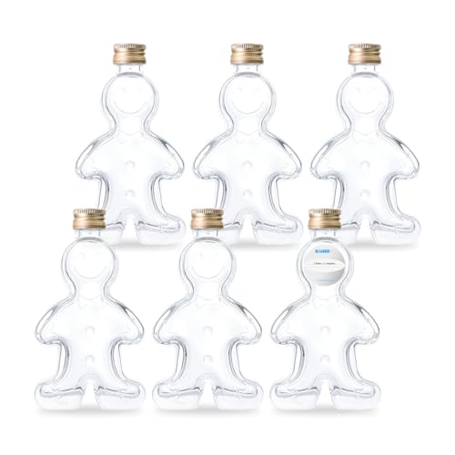 Flaschenbauer - 6 x Leere Glasflaschen 50ml Lebkuchenmann: Mini Glasflaschen mit Schraubverschluss Gold verwendbar als kleine Flaschen zum Befüllen, Leere Schnapsflaschen klein, Likörflaschen von BAUER