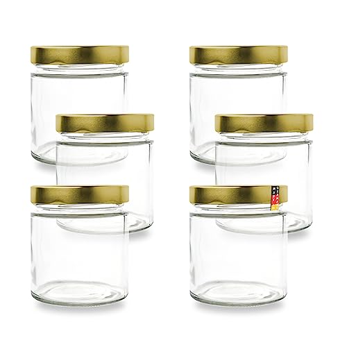 Flaschenbauer - 6er Set Konservengläser 410ml | Einmachgläser mit 82mm TO Deep-Mündung & Goldenen Deckeln | Ideal zum Einkochen, Konservieren & Lagern von Marmelade, Obst, Gemüse und Gewürzen von flaschenbauer.de