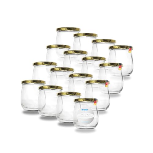 Flaschenbauer 417ml Premium Einmachgläser, 16 x vielseitige Konservengläser mit TO82 Twist-Off Deckel, inklusive Etiketten - für Marmeladen, Honig, Obst, Gemüse - Diverse Farben & Sets [Bienenmotiv] von flaschenbauer.de