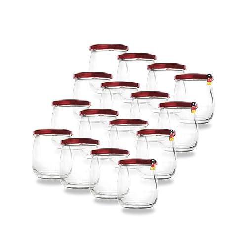 Flaschenbauer 417ml Premium Einmachgläser, 16 x Vielseitige Konservengläser mit Praktischem TO82 Twist-Off Deckel - Perfekt für Marmeladen, Honig, Obst, Gemüse - Diverse Farben & Sets - Dunkelrot von flaschenbauer.de