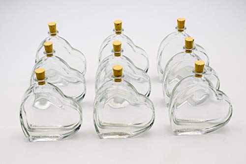 Flaschenbauer - 9 x Herz Flasche Passion: Glasflasche Herz 100 ml - 9 Mini Glasflaschen mit Korken verwendbar als Geschenkidee, kleine Glasflaschen 100ml, Schnapsflaschen klein oder Deko Flaschen von flaschenbauer.de
