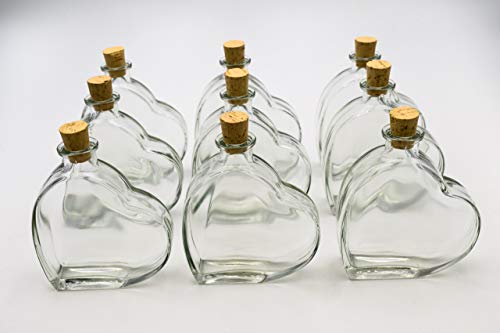 Flaschenbauer - 9 x Herz Flasche Passion: Glasflasche Herz 200 ml - 9 Mini Glasflaschen mit Korken verwendbar als Geschenkidee, kleine Glasflaschen 200ml, Schnapsflaschen klein oder Deko Flaschen von flaschenbauer.de