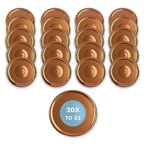 Flaschenbauer Originale Twist-Off Deckel 82mm - Für Einmach- und Schraubgläser, Ersatzdeckel - Marmeladengläser, Hitzebeständig & Luftdicht, Sets 20/50/100, Diverse Farben - 20 Stück/Kupfer-Optik von flaschenbauer.de