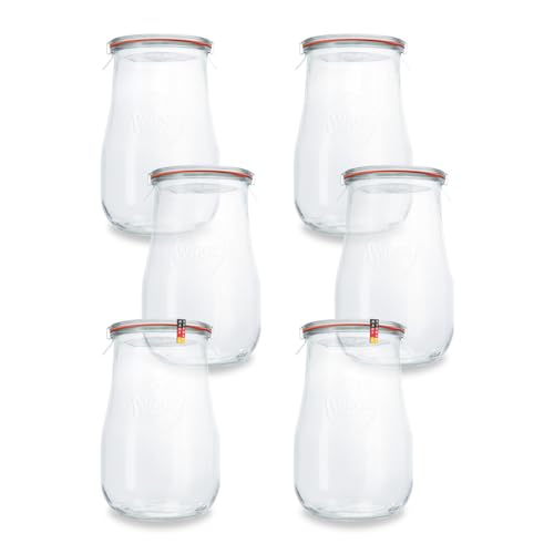 Flaschenbauer - Tulpenglas 6 Stück I 1750 ml Hochwertiges Einweck Einmach Glas I mit Glasdeckel, Dichtungsring und Klammern, zum Einkochen, Hitzebeständig, Mikrowellengeeignet, Backofengeeignet von flaschenbauer.de